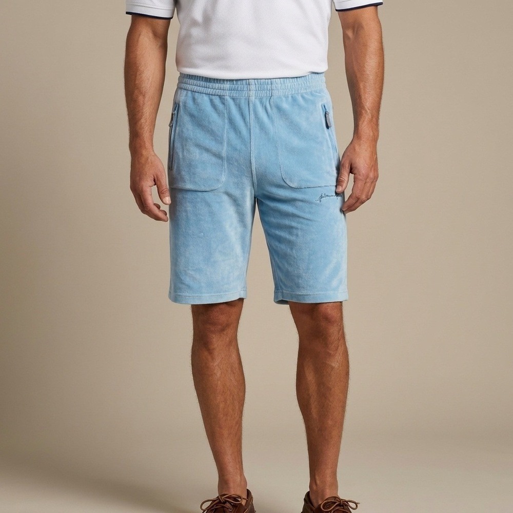 Platinum FUBU Mens Velour Shorts Light Blue Y2K Hip Hop Streetwear Baggy L